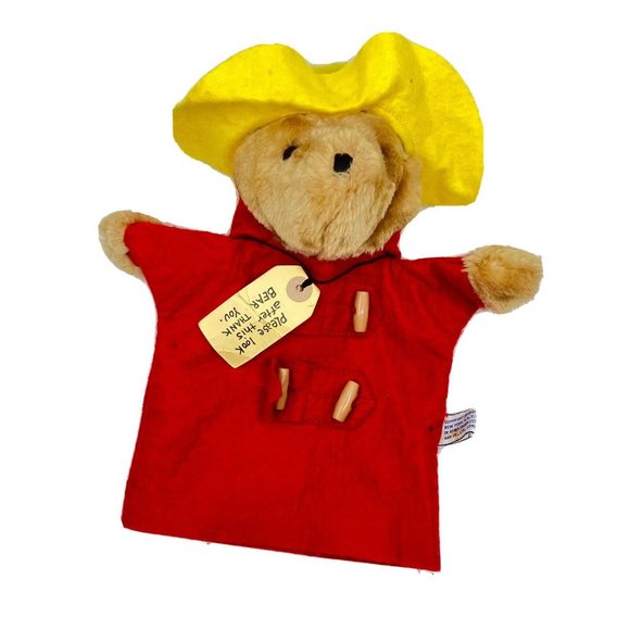Vintage Paddington Bear  Hand Puppet Plush Sears Red Coat and Yellow Hat - Picture 1 of 10